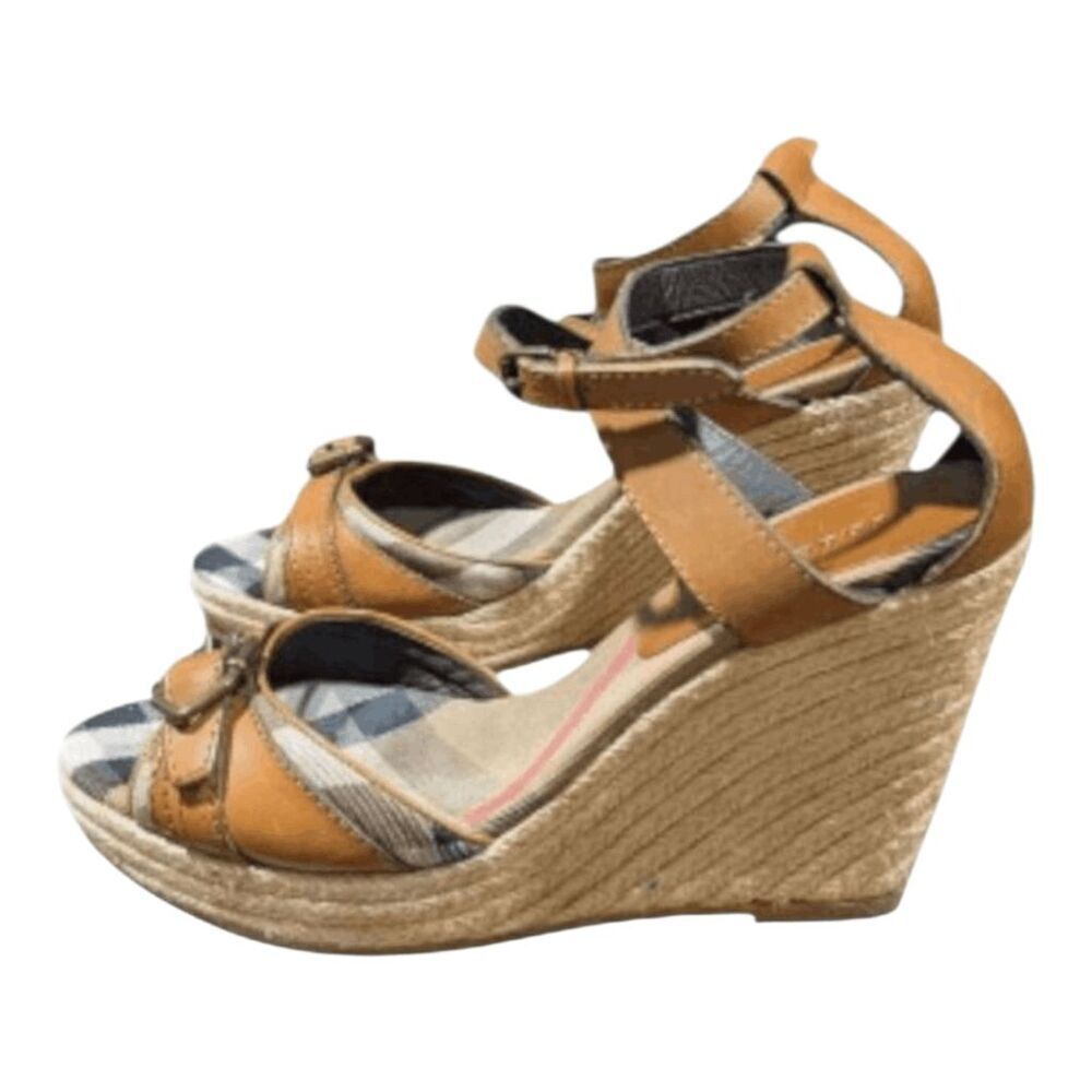 BURBERRY Nova Check Canvas/Leather Espadrille Wedge Sandal Size 40 (US8.5) - Picture 2 of 9